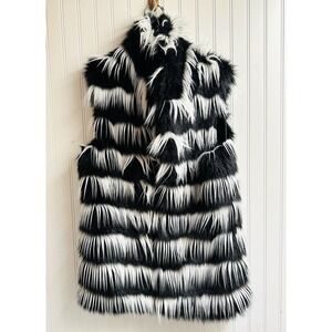 Safari By IMposter Faux Fur Vest Jacket Coat Black And White Vegan M